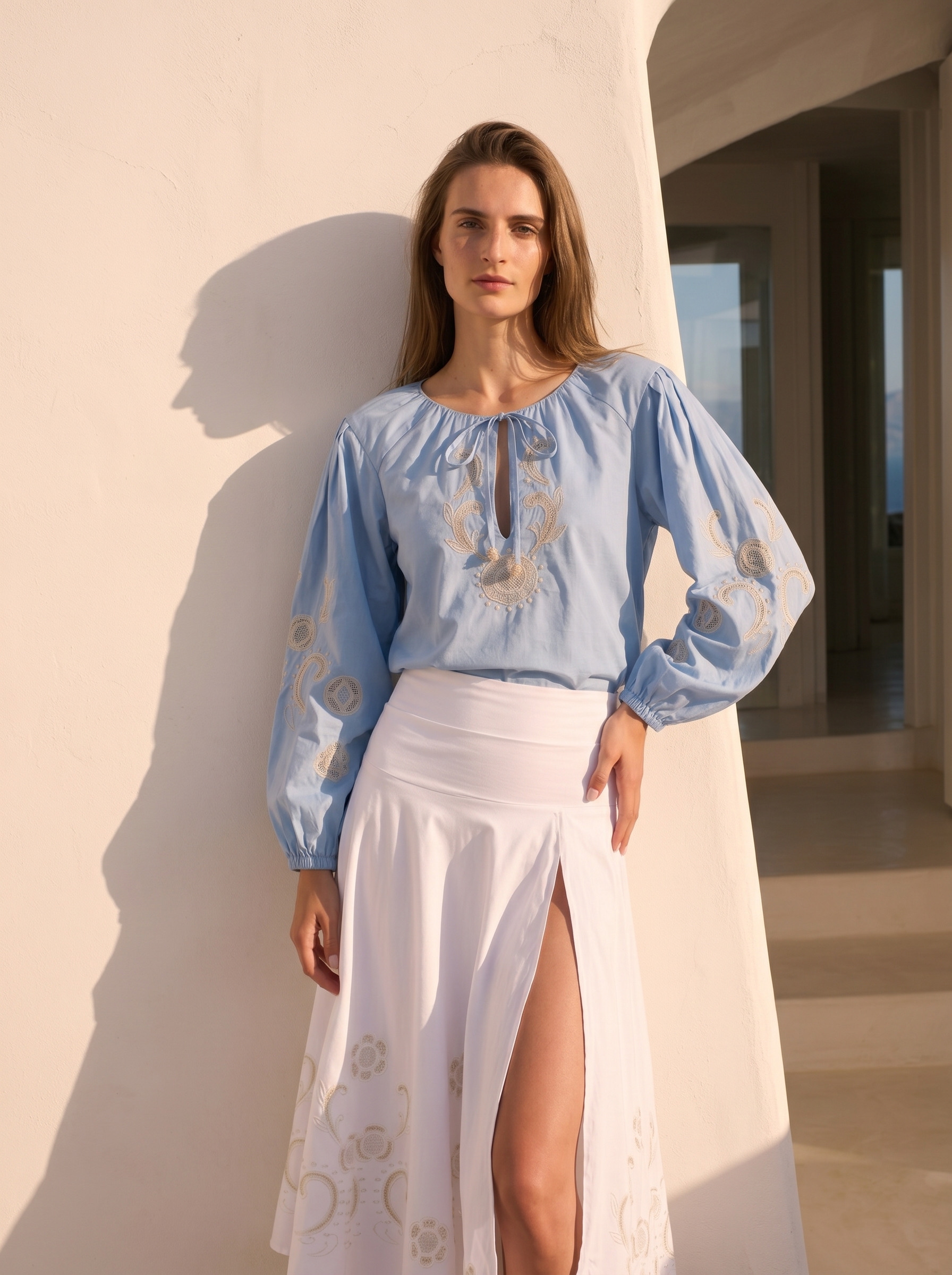 Fern — Aegean Embroidered Cotton Blouse