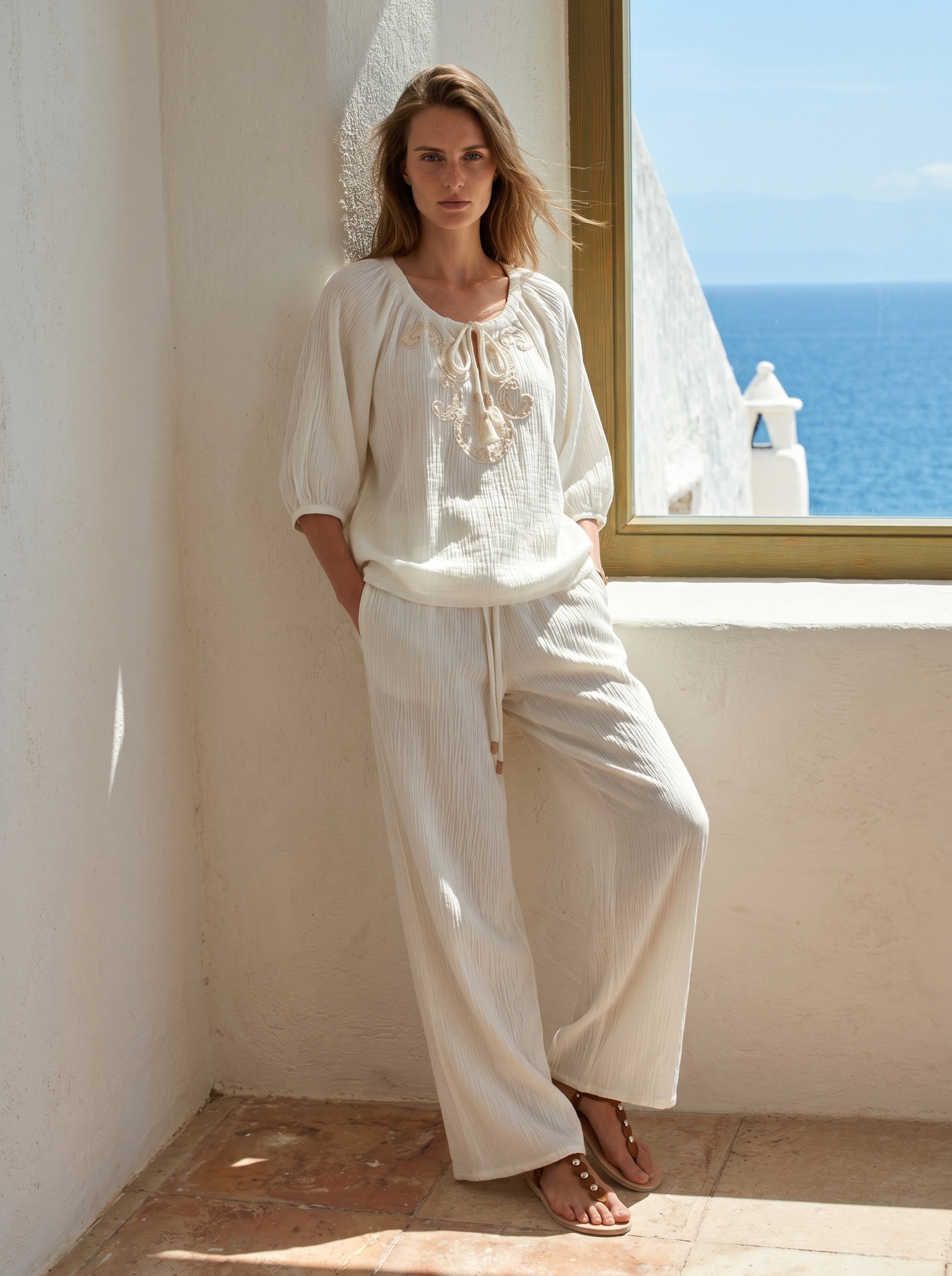 Marbel — Santorini Embroidered Blouse