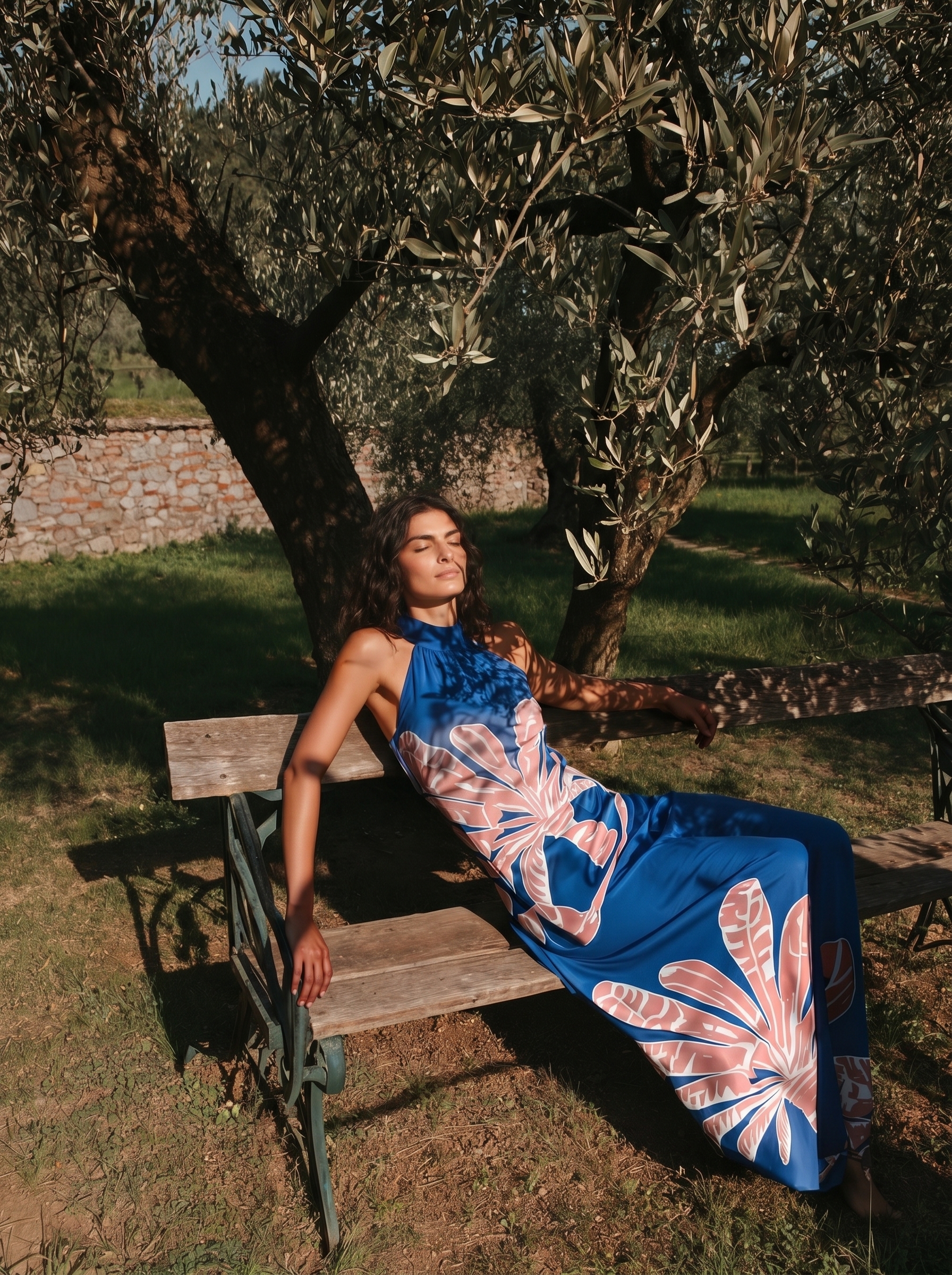 Marjoram Palms Blue — Azure Bloom Halter Maxi Dress